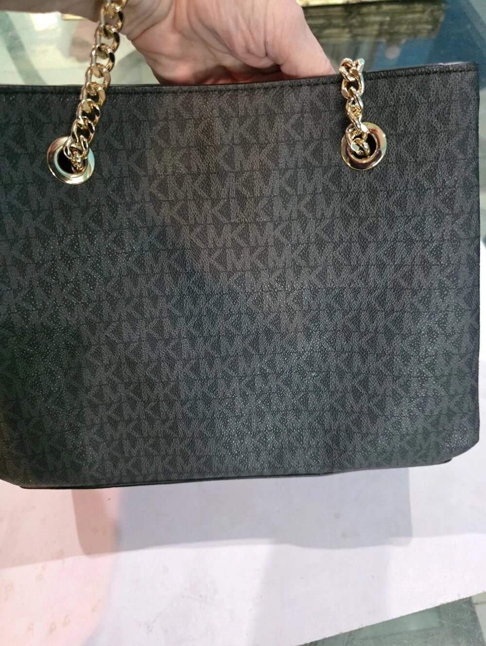 Michael Kors Black Logo Chain-Handle Tote with Gold Hardware